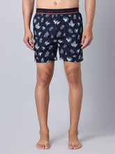 Men's Navy, 100% Cotton, Print, Regular Fit,  Outer Elastic, Mid-Rise, Boxers